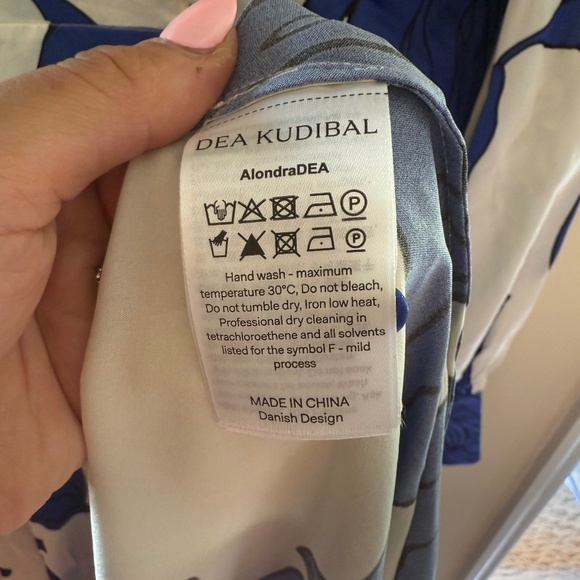 Dea Kudibal Alondradea Blue White Black Silk Satin Women's Fitted Midi Dress - Picture 12 of 17